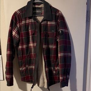 Eddie Bauer Men's Plaid Jacket - Burgundy and Black